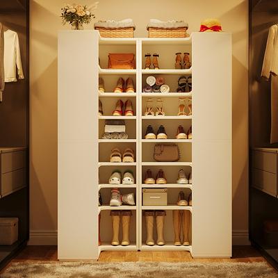 YUZHOU 40 Pairs Tall Shoe Cabinet, 9 Tiers White Wooden Shoe Storage Rack for Closet, Entryway