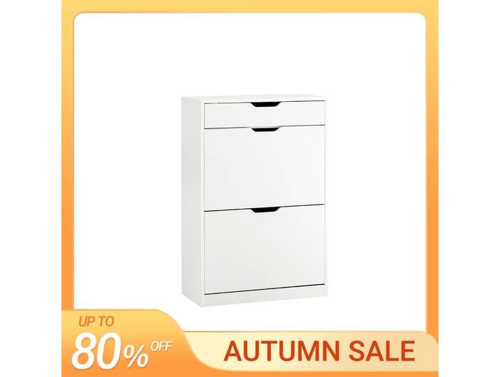 SoBuy FSR180-W Étagère à chaussures pour camion à benne basculante à 4 rabats avec 8 surfaces de rangement Blanc BHT environ. 60x90x30cm