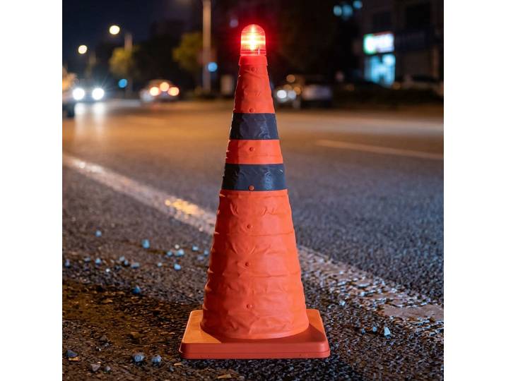 Faltbarer Verkehrskegel, Sicherheitslampe & reflektierenden Streifen, H50 cm
