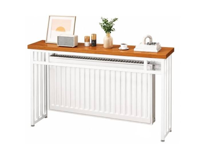 Heizkörperverkleidung, Heizungsverkleidung, Tischplatte aus Massivholz Verstärkter Stahlrahmen, 30kg Tragfähigkeit, Geeignet für Wohnzimmer, Eingangsbereiche und Büros(White,160x90x15cm/63x35x6in)