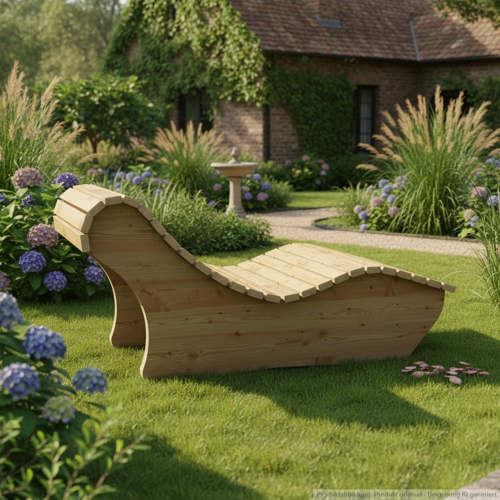 Holzliege Wellenliege Waldsofa Relaxliege "Heiner" Gartenliege 80cm Lärche