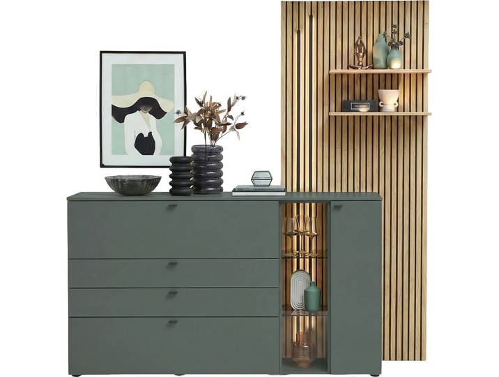 Venjakob Kombination Sideboard/Paneel VANYA, grün, Holznachbildung