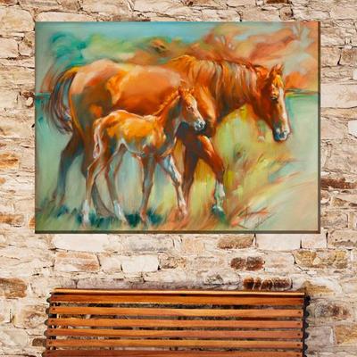 West Of The Wind Side by Side Horse Canvas Wall Art Orange , Orange