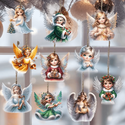 Uplift Curations 10PCS Handmade Wooden Christmas Angel Ornaments With Rope Rustic Holiday Tree Decoration mixed Color