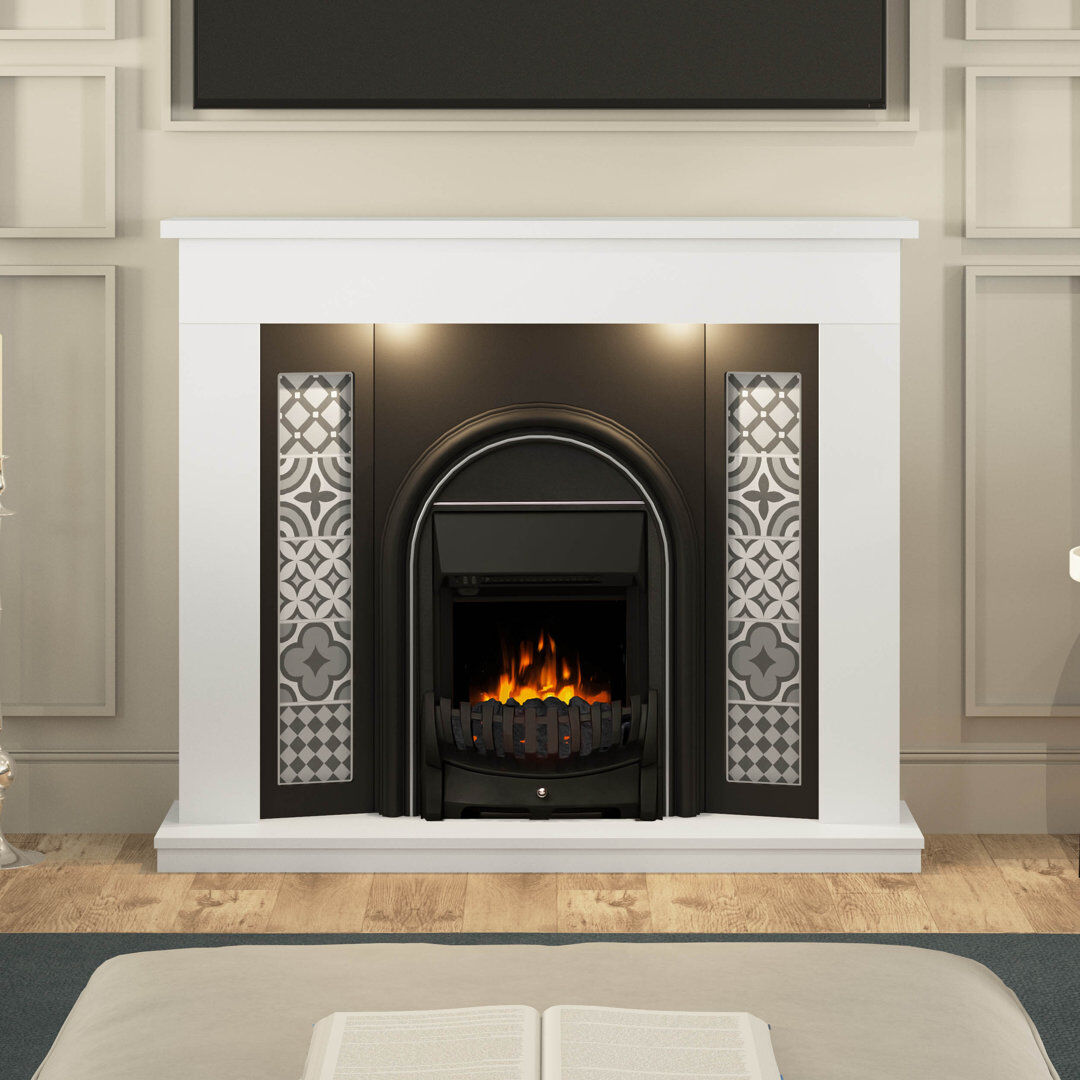 Flare Cedarvale Timber Electric Fireplace White 111.5cm H X 132cm W X 33cm D