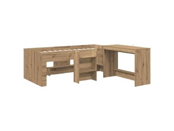 SKTQYQO Hochbett mit Schreibtisch Eiche Handwerk 2 Stück Technisches Holz, Lattenrost, einfache Montage, Verwendung im Innenbereich
