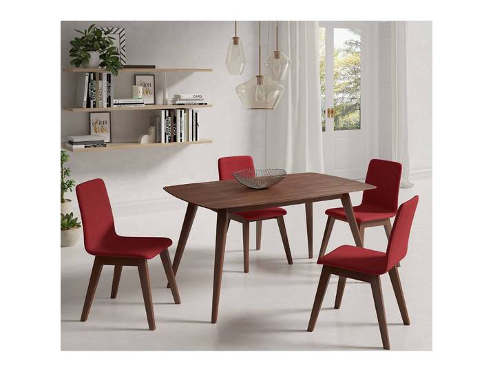 Salle à manger Nami 5 éléments 140 x 80cm Marron/Rouge/Rouge antique Imitation noyer