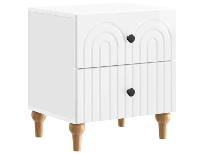 KDVXBCQJH Nachttisch Hochglanz Weiß 43x34,5x48 cm mit 2 Schubladen Modernes Beistelltisch-Design im dezenten Streifenmuster für Schlafzimmer und Wohnbereich mit pflegeleichter Oberfläche.
