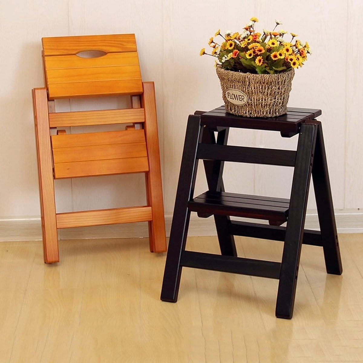 Opvouwbare houten ladderstoel in houtkleur
