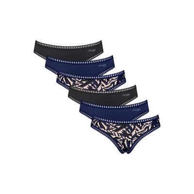 Slip SLOGGI "Slip GO Crush Mini C6P 6er Pack", Damen, Gr. L, blau, Obermaterial: 95% Baumwolle CO. 5% Elasthan EL., Unterhosen Slip