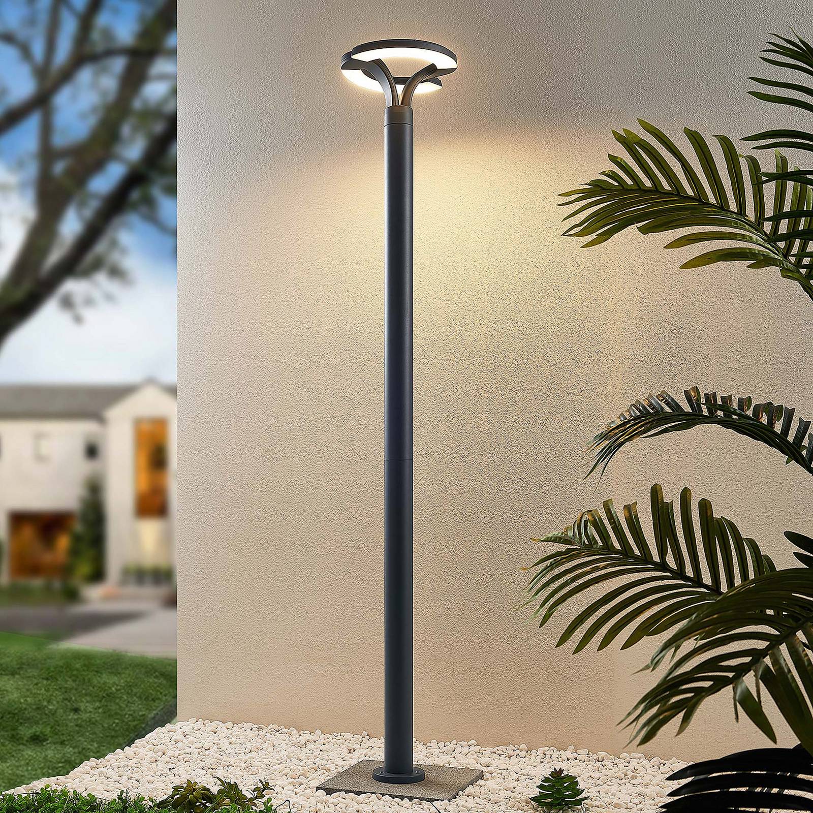 Lindby LED outdoor light Keily, anthracite, metal Keily, Black, Aluminium, Modern, Post Light