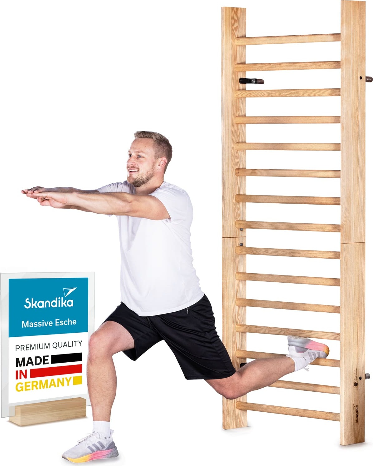 Skandika Vira Sprossenwand Holz | Sprossenwände für Erwachsene, Germany, Esche massiv, mit/ohne Klimmzugstange, vormontiert/Selbstmontage