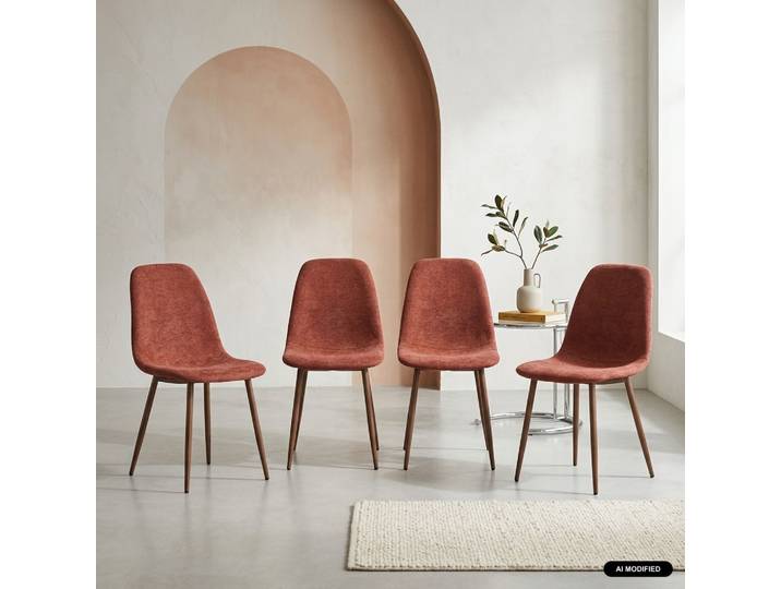 Sweeek - Lot De 4 Chaises Décor Bois Teinte Noyer Et Tissu Rouge - Vera