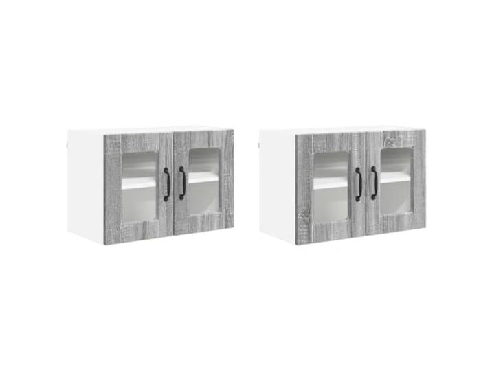 IBUQDDV Wandglas-Schrank Porto 2 STK. Graues Sonoma Holzwerkstoff Wandmontage,geräumige Regalböden,klare Linien,minimalistische Optik,Innenbereich,organisierte Aufbewahrung
