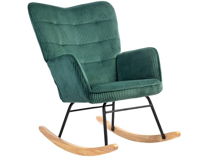 Oxeza Schaukelstuhl Dunkelgrün mit Armlehne und Holzkufen, Mode, 98x101x71 cm, Wohnzimmer, Sessel, Schaukelstühle