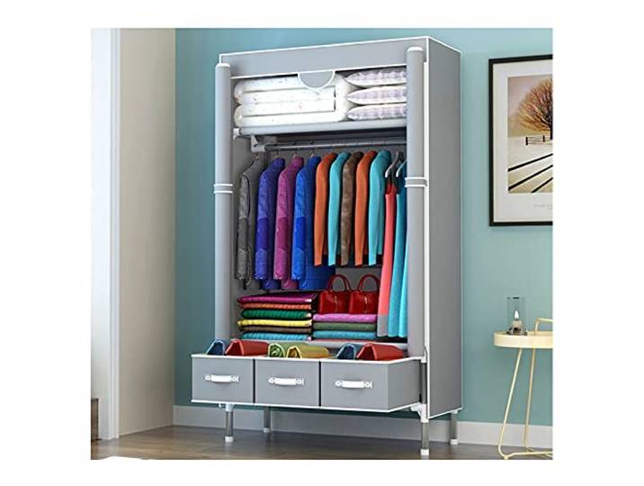 SDGBCXD Tragbarer Kleiderschrank, Tragbarer Kleiderschrank-Organizer aus Vliesstoff mit Kleiderstange
