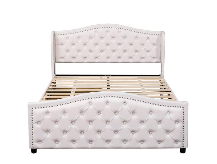 Oxeza Polsterbett 160/200 cm Weiß mit 2 Schubladen, Leder, Mode, Rechteckig, 160x200 cm, Schlafzimmer, Betten, Polsterbetten