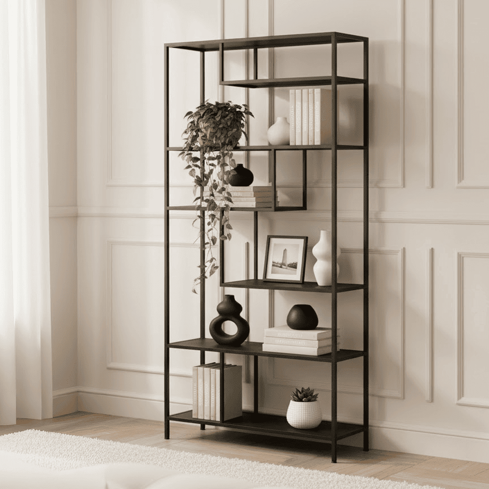Sannia Antique Black Tall Shelving Unit