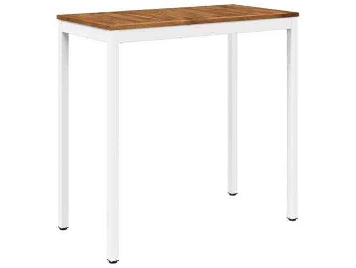 HGPOTUY Gartenbar-Tisch Natürlich und Weiß 108,5 x 55 x 105 cm Massivholz Akazie, Stahlbeine, duale Nutzung als Bar- und Esstisch, natürliche Holzmaserung, leicht zu reinigen