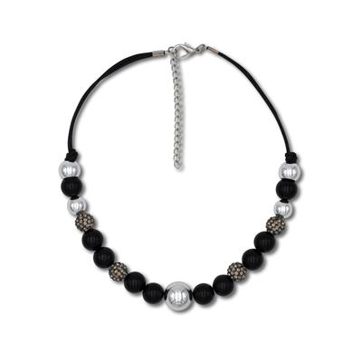 Kette ohne Anhänger FIRETTI "im verschiedenen Look aneinander gereiht", schwarz (metallfarben, grau, schwarz), Halsketten, Damen, Baumwolle Metall Perlen, L: 52, Baumwolle, Metall, Perlen, mit Glassteinen - mit Kunststoffperle