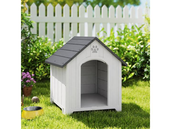 PawHut Niche Chien Extérieur Polypropylène 66x55x65cm Gris Clair