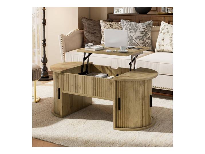 Celya Couchtisch Höhenverstellbarer mit versteckter Stauraum (mit 2 Schiebetüren, Ideal für kleine Wohnungen und Homeoffices), Geeignet für Wohnzimmer