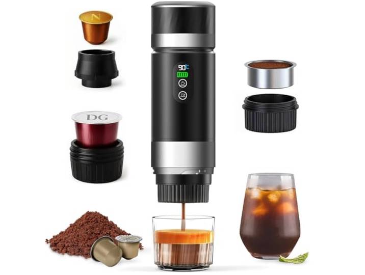 Gubbett Nouvelle Machine à Cafe Portable\,Machine à Café Espresso Portable 3 en 1 Compatible avec les Capsules Espresso et Poudre de Café\,Auto-chauffante\,Charge USB-C\,Voyage\,Camping\,Bureau\,Randonnée