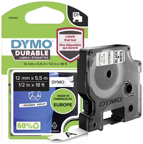 DYMO D1 1978364 Vinyl Bandfarbe: Weiß Schriftfarbe:Schwarz 12mm 5.5m