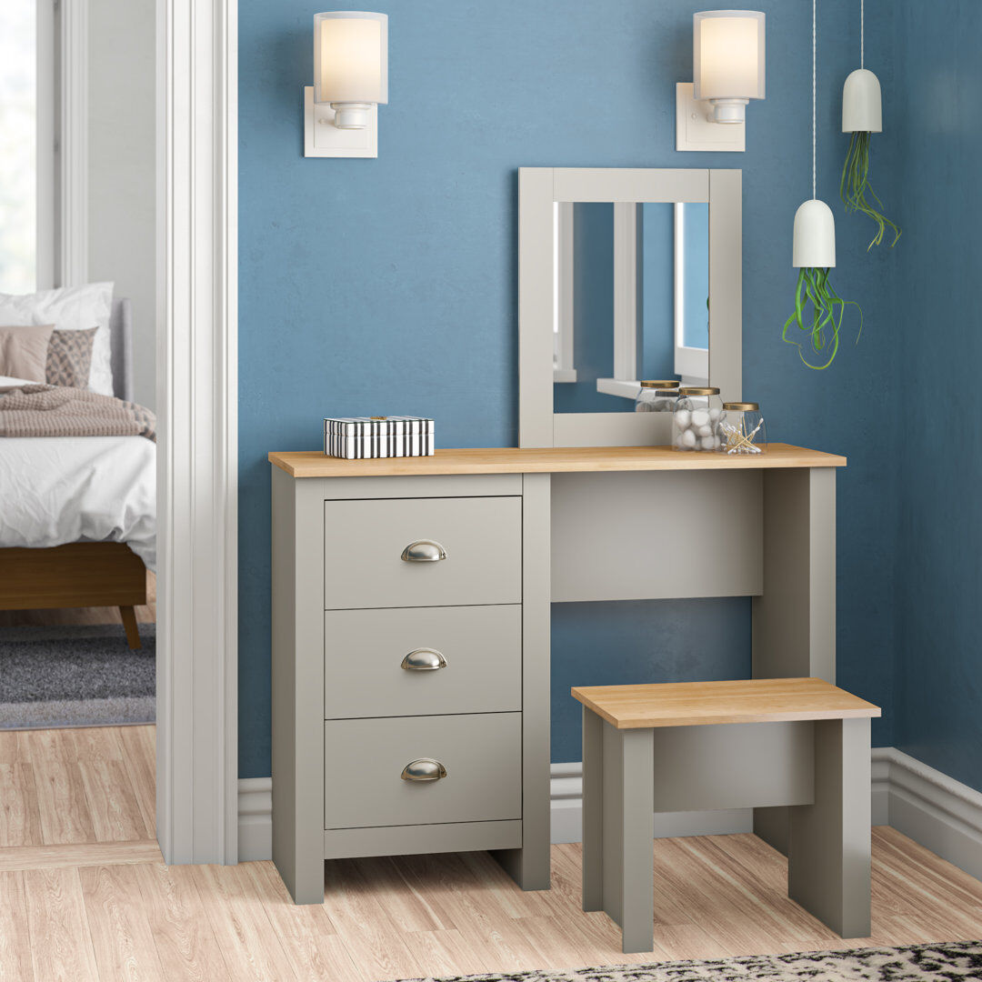 Zipcode Design Loretta Dressing Table with Mirror Grey 131cm H X 104cm W X 45cm D