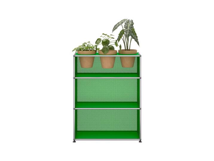 USM Haller TV Board M56 grün 1-fach breit offen 3 Pflanztöpfe Terrakotta Rückwand/Seitenteile 77.3x99x37.5 cm