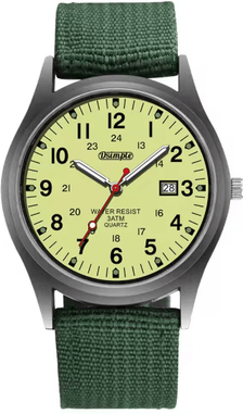 Inspire Essentials Mens Military Quartz Watch Luminous Nylon Strap Calendar Style yellow