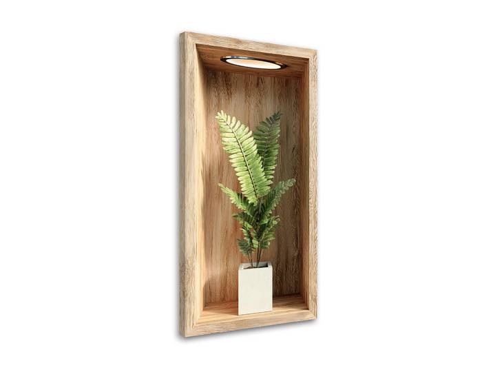 Feeby Leinwandbild Farnblätter in einer Holzvertiefung 60x120cm, Braun, Baum/Pflanze/Natur, Rechteckig, 60x120 cm, Bilder & Rahmen, Bilder, Leinwandbilder