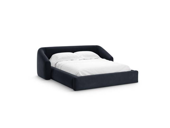 Cosmopolitan Design Bett mit Bettkasten und Kopfteil Campi aus Samt dunkelblau 200x180cm, Dunkelblau, 180x200 cm, Schlafzimmer, Betten, Polsterbetten