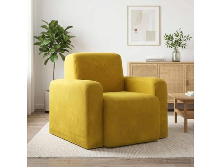 YUTAASU Velvet Accent Chair Yellow Plywood Frame, Foam Cushion, Wide Armrests, Easy Care, for Living Room or Bedroom