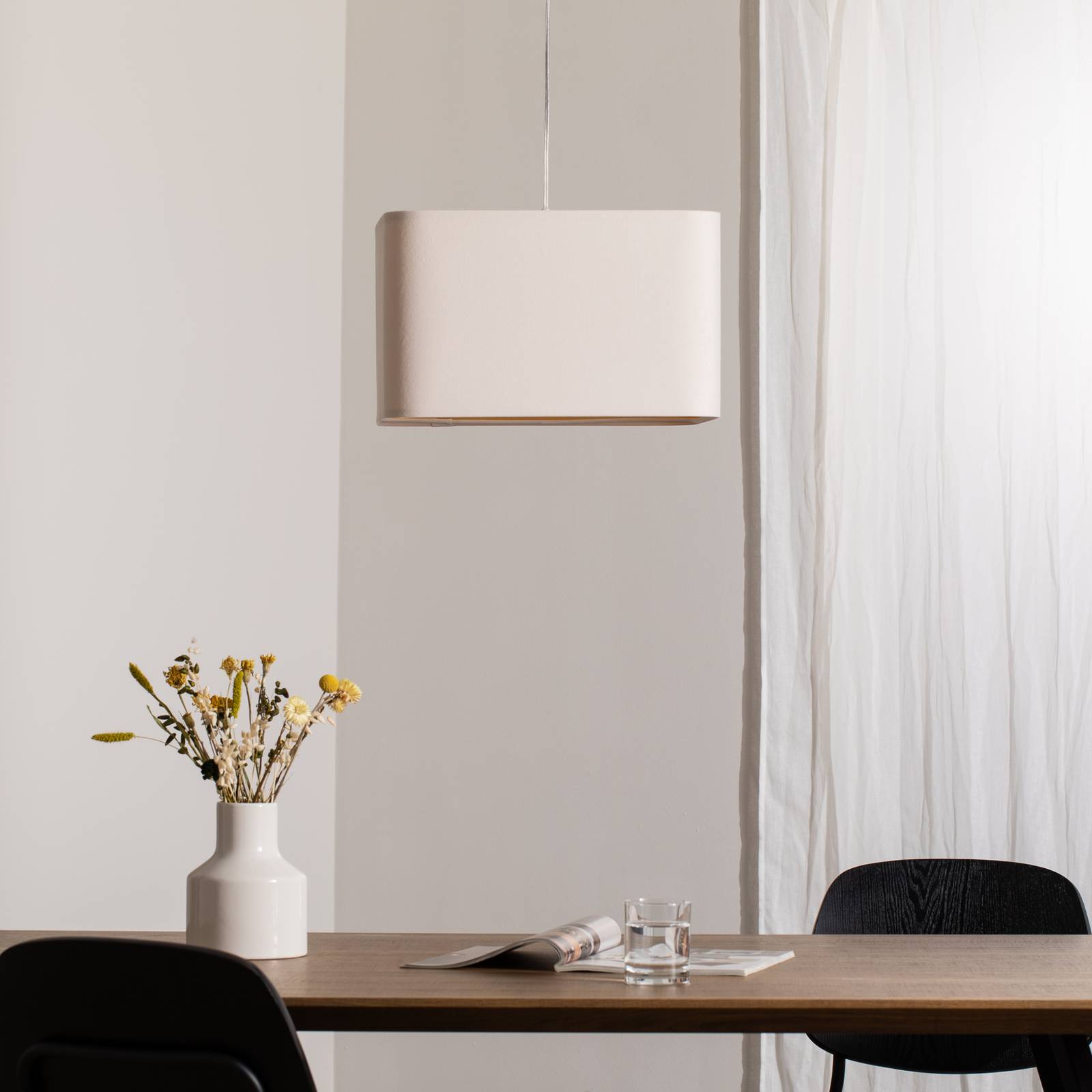 Hängelampe Kwadro Maco Design, dimmbar, weiß / opal, für Wohn- / Esszimmer, Textil / Stoff / Seide, Pendelleuchte