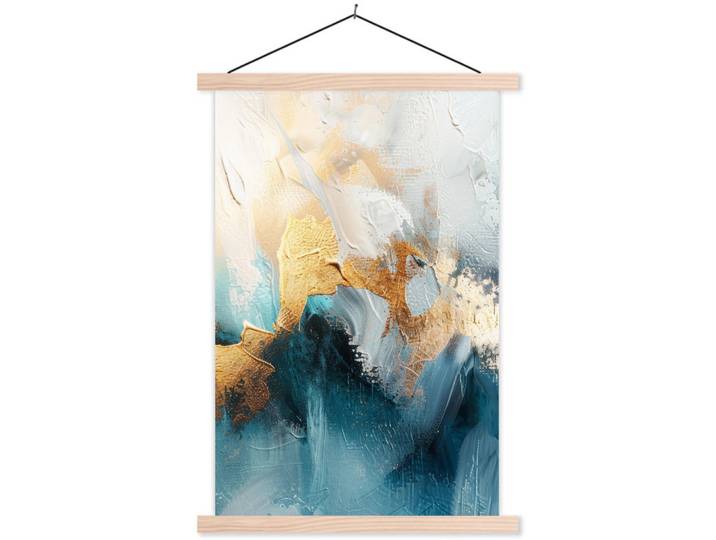 MuchoWow Poster MIT Magnetleisten - Abstrakt - Kunst - Gold - Blau - 60x90 cm, Petrol, Textil, Rechteckig, 60x90x0.15 cm, Bilder & Rahmen, Bilder, Wandbilder