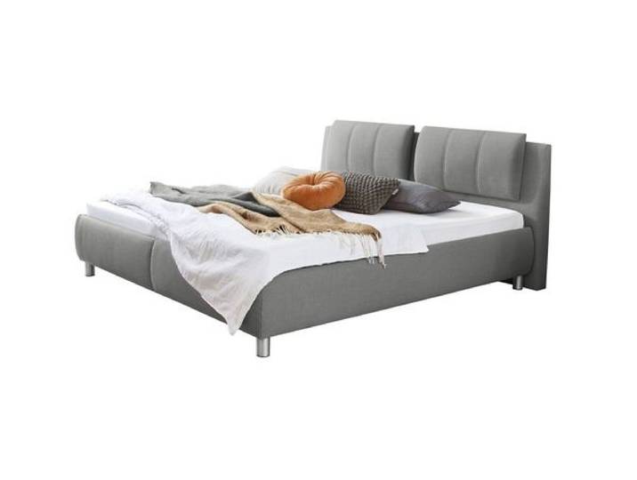 Polsterbett Gusana Webstoff mit Bettkasten 200x200cm Hellgrau klassischer Stil,