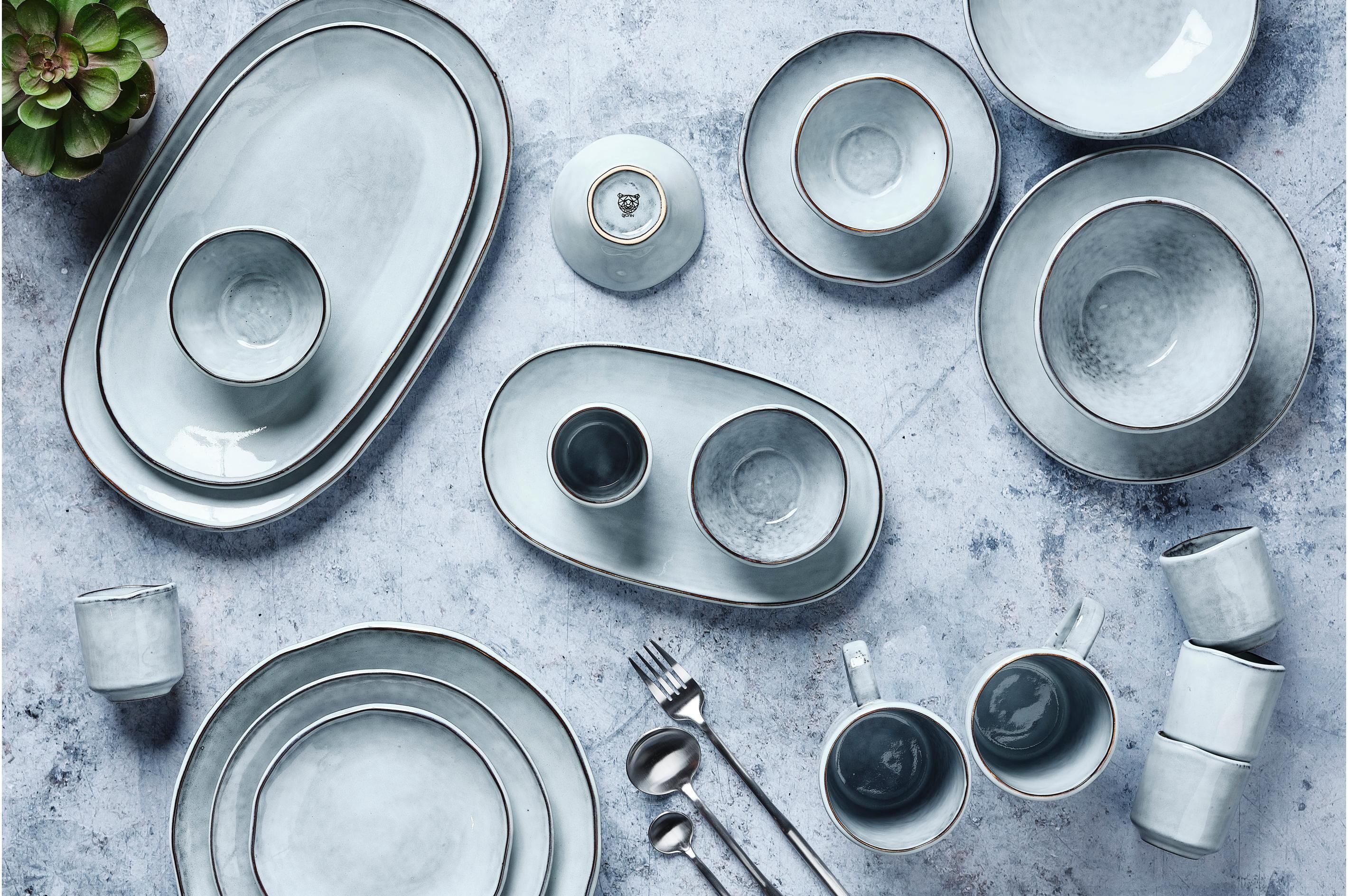Geschirr-Set "Björn CLOUD 48-teilig", blau (steingrau), Keramik, Steinzeug, Geschirr-Sets, Geschirr-Set steingrau Einheitsgröße
