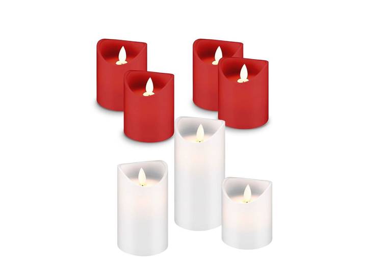 LED-kaarsen van echte was in een voordelige set, set van 4 rode LED-kaarsen en set van 3 witte LED-k