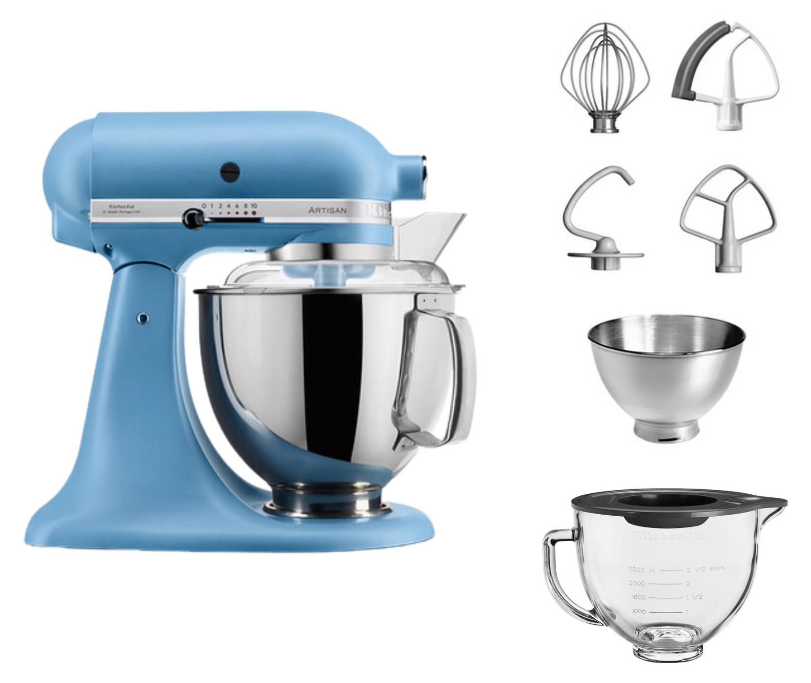 KitchenAid 4,8 L 5KSM175 Artisan Küchenmaschine Glasset mit Glasschüssel Velvet Blue