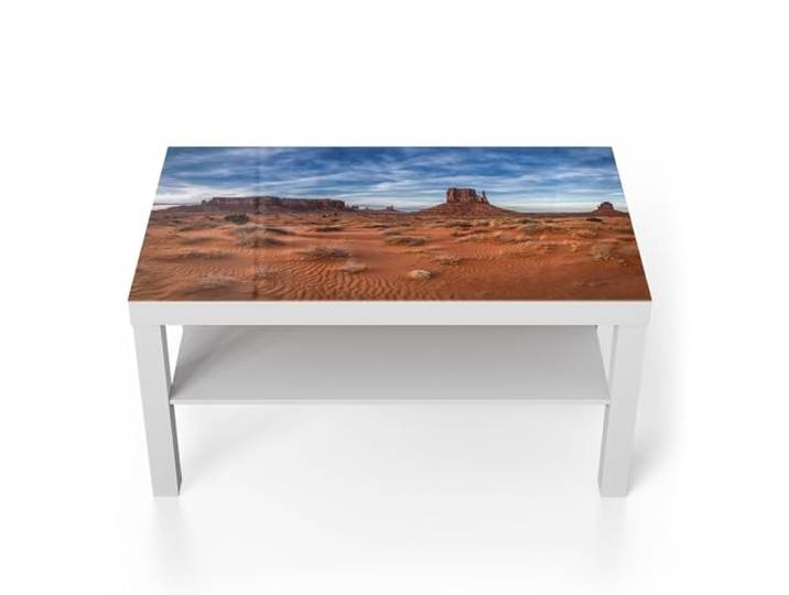 DEQORI Glastisch weiß groß 90x50 cm Motiv Horizontlinien der Wüste ausgefallener Beistelltisch aus Glas Hochglanz Couchtisch fürs Wohnzimmer moderner Couch Tisch mit Design