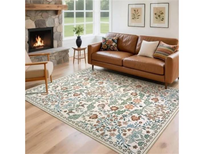 Vintage Bodenmatte for Couchtisch Bodenmatte mit Vintage-Blumenmuster for Couchtisch, Wohnzimmer, maschinenwaschbar, rutschfest(Color7,140x200cm(55x78inch))
