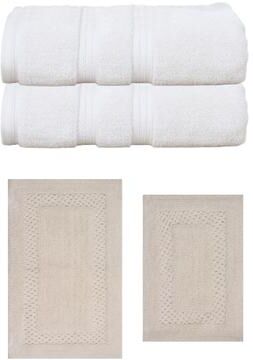 Home Weavers Inc Home Weavers Classy Bath Mat 100% Soft Cotton Super Absorbent 2 Pcs Bath Towel Set & 2 Pc Bath Rug Set, Machine Wash (Set of 4)