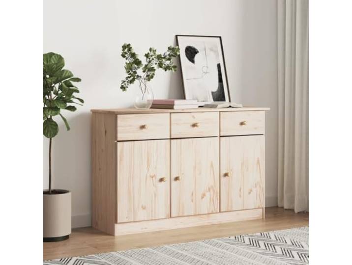 HEFZGDB Massivholz Sideboard Kiefer Wohnzimmer mit Schubladen, Rustikales Sideboard aus Kiefernholz Massivholz, Beistellschrank aus Kiefer unbehandelt mit Türen und Fächern