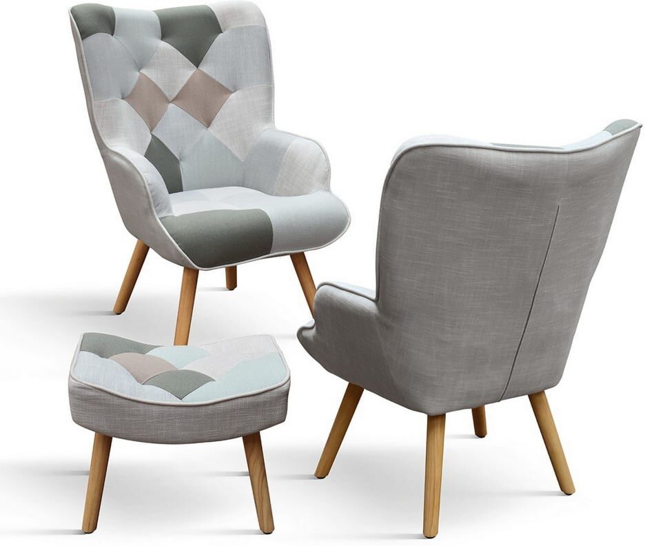 Konte.Design Sillón de tela multicolor, con reposapiés