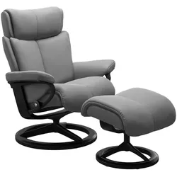 Stressless Sessel mit Hocker Magic Signature Leder Grau Batick Wild Dove M (Medium)