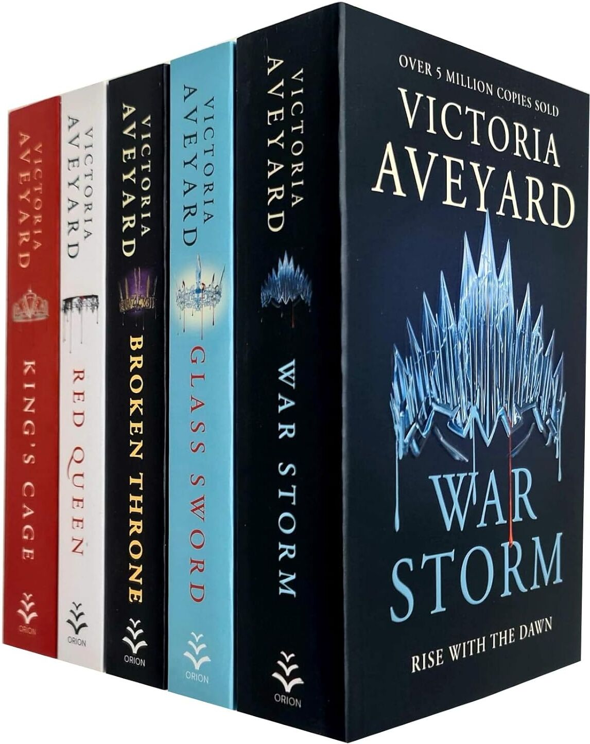 Orion Victoria Aveyard Red Queen Series 5 Books Collection Set (Red Queen, Glass Sword, Kings Cage, War Storm, Broken Throne)