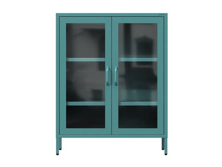 Jan Nowak Vitrinenschrank Glasvitrine Wohnzimmerschrank 80x101,5x40 cm Niedrige Standvitrine Sammlervitrine mit 2 Glastüren, 2 verstellbaren Ablagen, gehärtetem Glas, Wandmontage