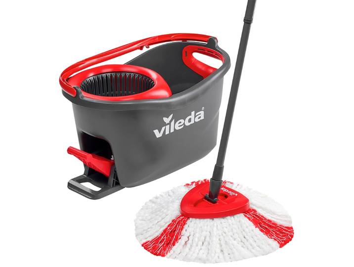 Bodenwischer-Set VILEDA Turbo Easy Wring & Clean , bunt (schwarz, rot, weiß), L:130cm, Kunstfaser, Kunststoff, Reinigungs-Sets, Bodenwischer-Set, ideal für Laminat, Parkett, Fliesen