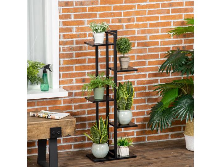 Outsunny Échelle Porte-Fleurs 5 Niveaux MDF Acier Noir